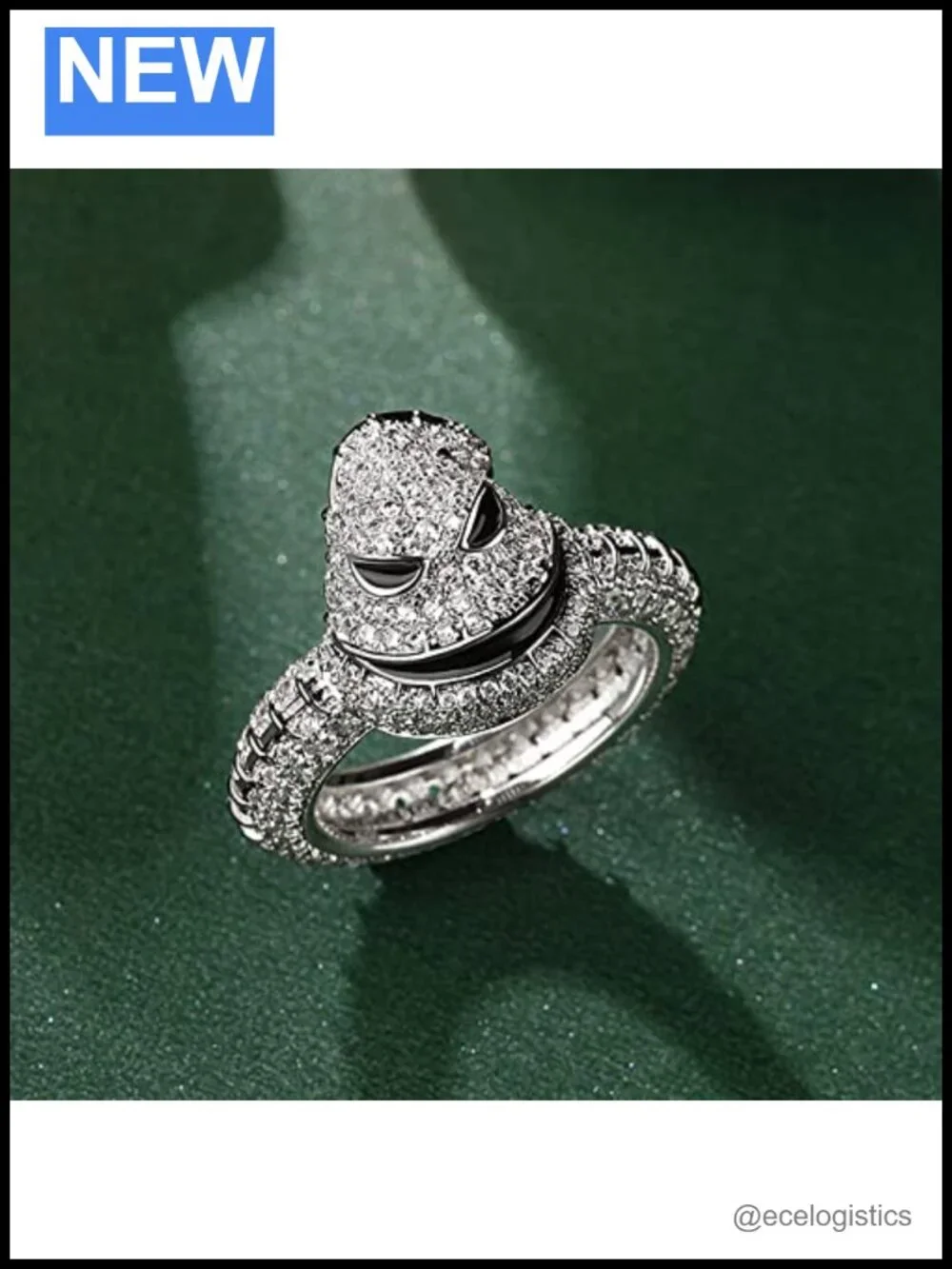Sterling Silver Skull Ring Round Cut Skeleton Band Halloween Engagement